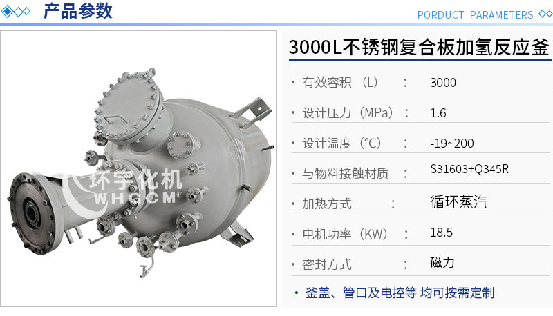 3000L不銹鋼復合板加氫工業反應釜